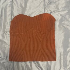 Wilfred Terracotta Ribbed Strapless Top